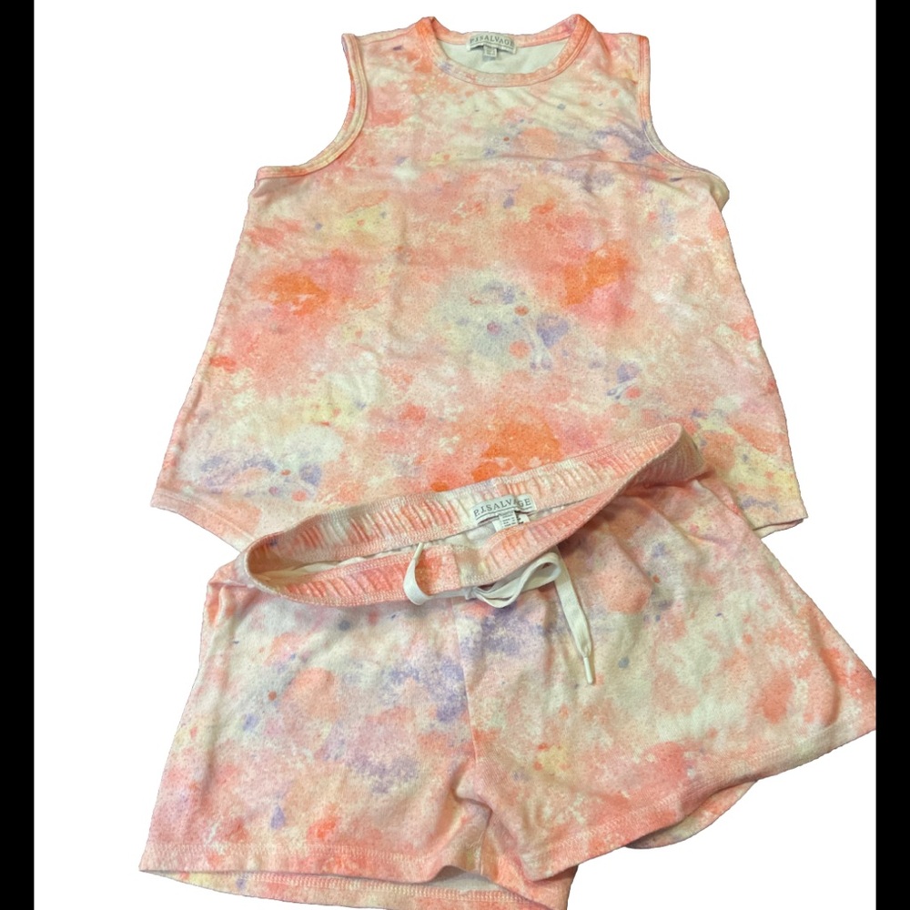 Tie-dye PJ salvage worn twice shorts and tank top, comfy pajama set